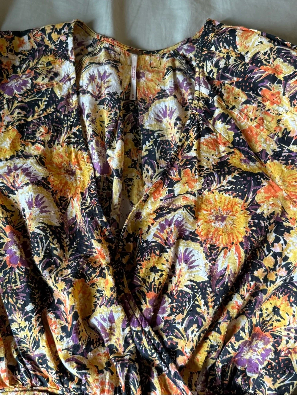 Free People Party Playlist Wrap Cropped Blouse Top Floral Size S Puff Sleeves